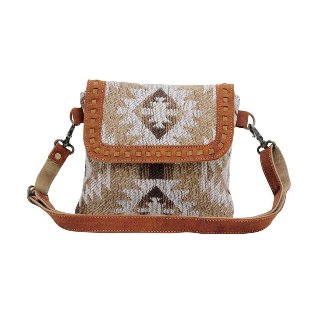 Myra Bag Small Tote Bags for Women - Vintage Leather & Canvas Crossbody Purse with Zipper, Tribal-Inspired Brown Hobo Shoulder Bag | Perfect for Work, Travel & Everyday Use