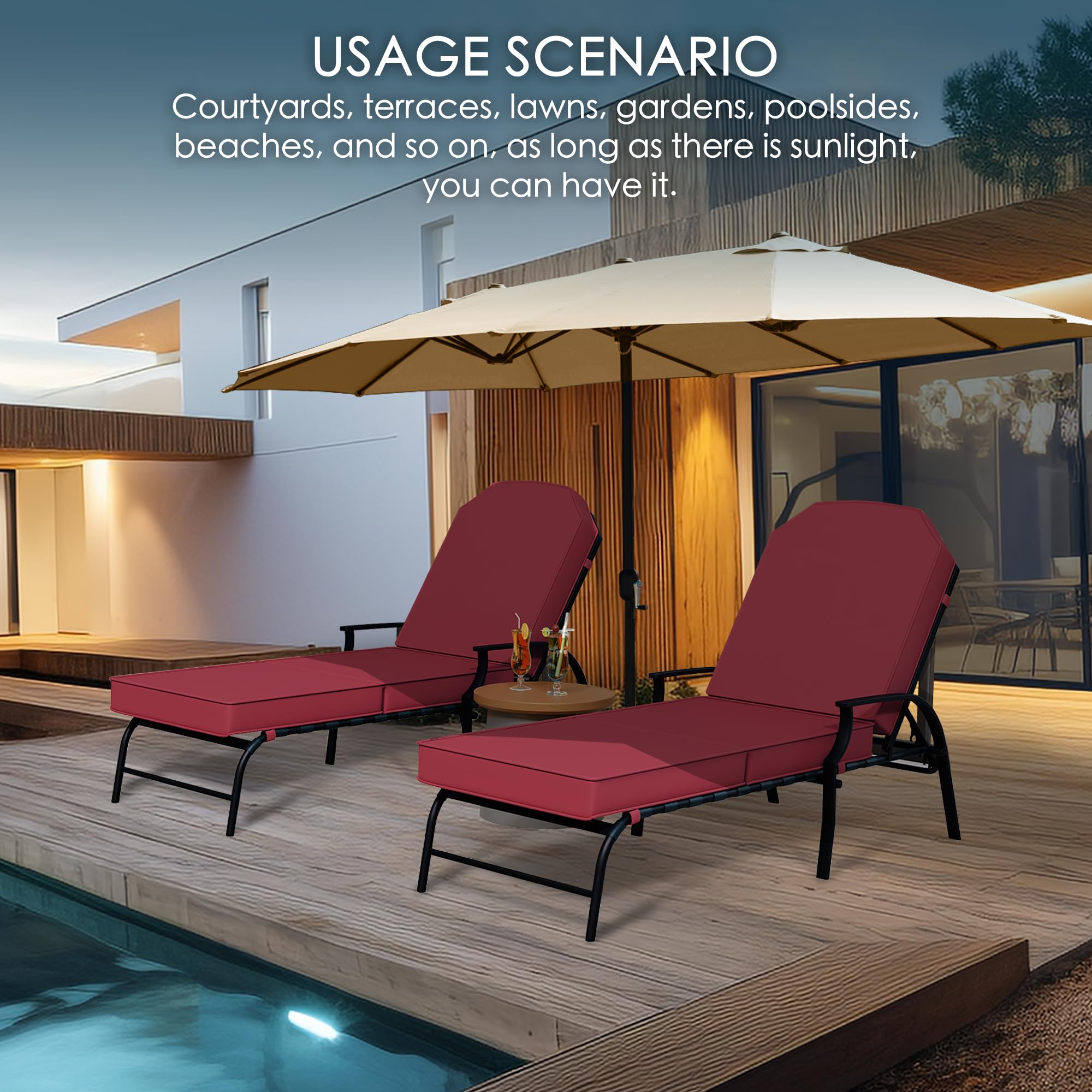 Kozyard Maya Chaise Lounge Chair - Waterproof Outdoor Patio Recliner with Adjustable Backrest, Comfortable Sunbathing Chaise for Poolside, Beach, Garden & Backyard Relaxation (Red) - Perfect for Lounging, Tanning & Outdoor Leisure