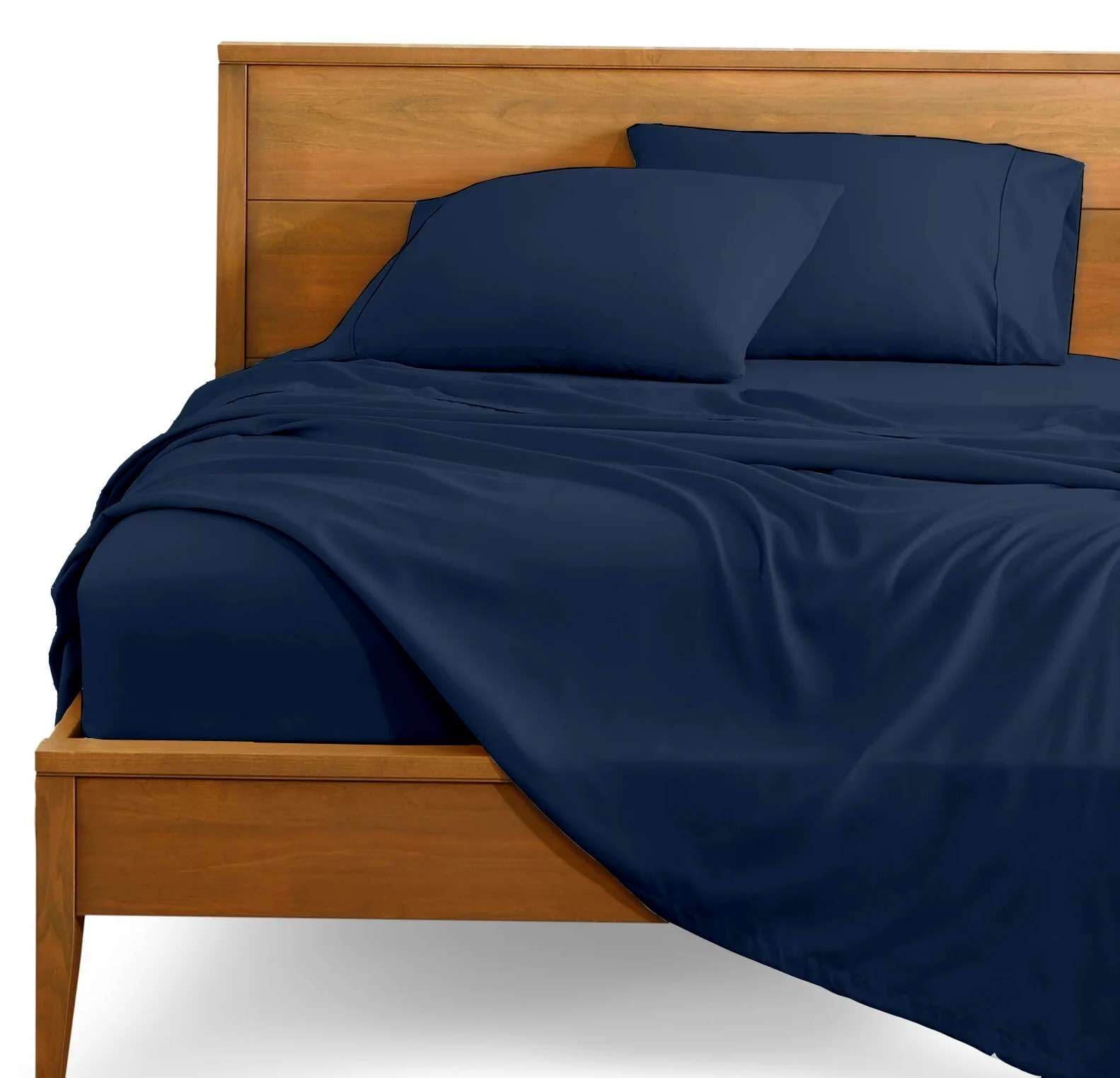 Premium 4-Piece Queen Size Extra Deep Pocket Sheet Set - 18 to 24 Inch Deep Fitted Cotton Bed Sheets in Navy Blue - Perfect for Thick Mattresses, Adjustable Beds & Luxury Bedrooms