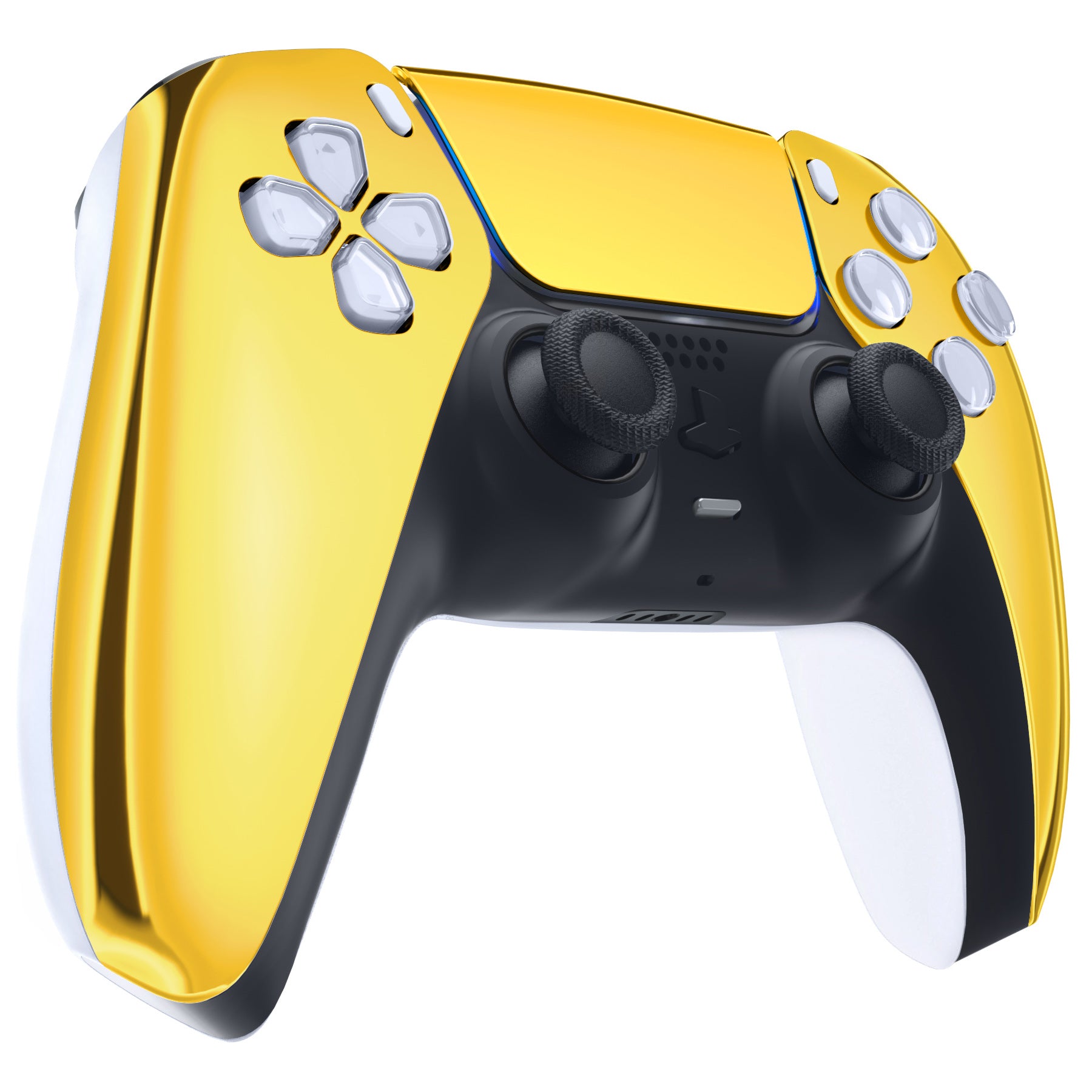eXtremeRate Chrome Gold Front Housing Shell with Touchpad for PS5 Controller BDM 010/020/030/040/050 - Custom Replacement Part for Gaming Enthusiasts | Perfect for Controller Modding & Personalization