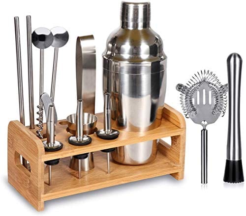 Premium 15-Piece Cocktail Shaker Set with Stand - Stainless Steel Bartender Kit for Home Bars | Includes Martini Shaker with Built-in Strainer, Muddler & Jigger | Perfect for Parties, Mixology & Entertaining