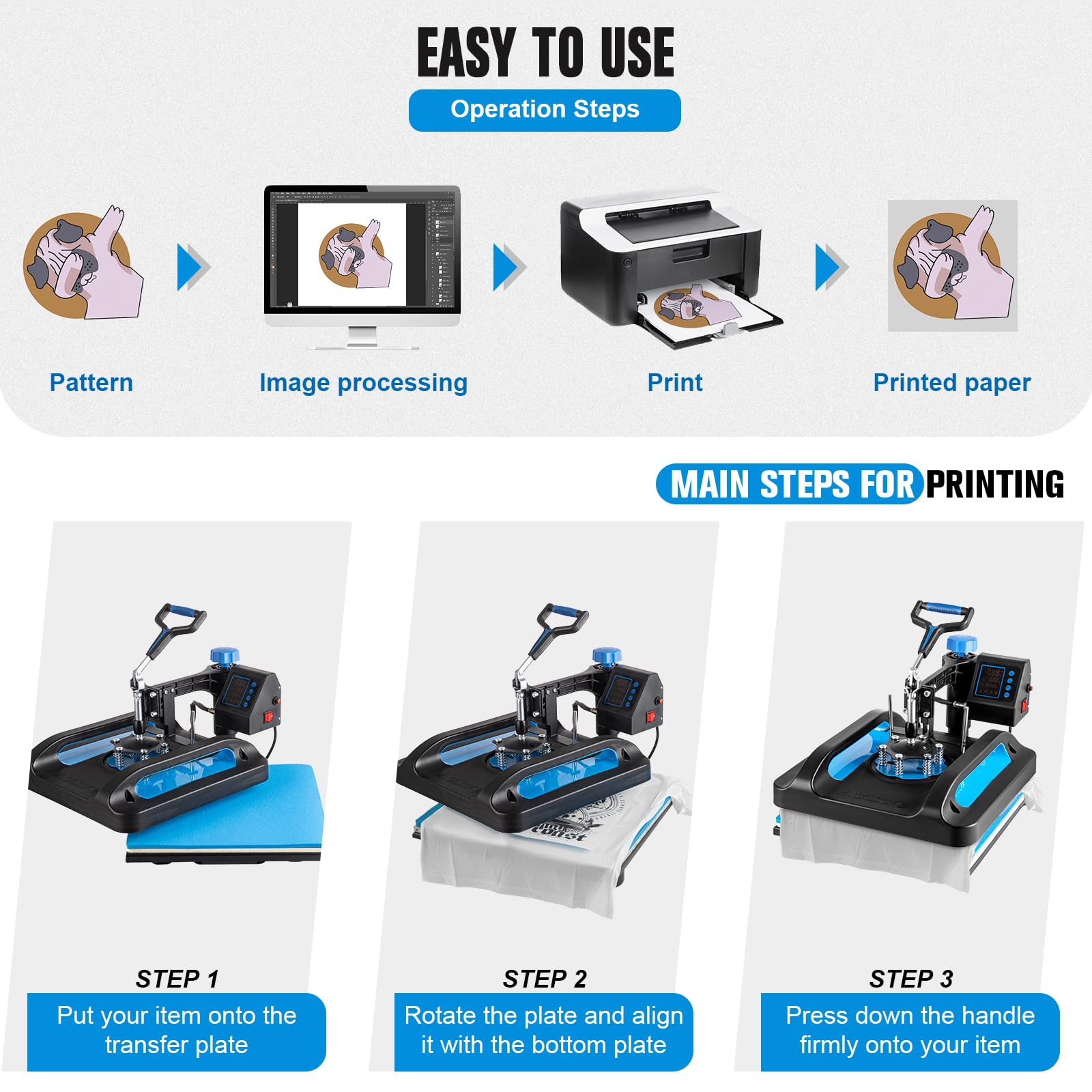 5-in-1 Heat Press Machine 15x12 Inch with 30oz Tumbler Press - Swing Away T-Shirt Press & Sublimation Combo for T-Shirts, Tumblers, Hats & Caps | Perfect for DIY Crafts, Custom Apparel & Small Business Printing