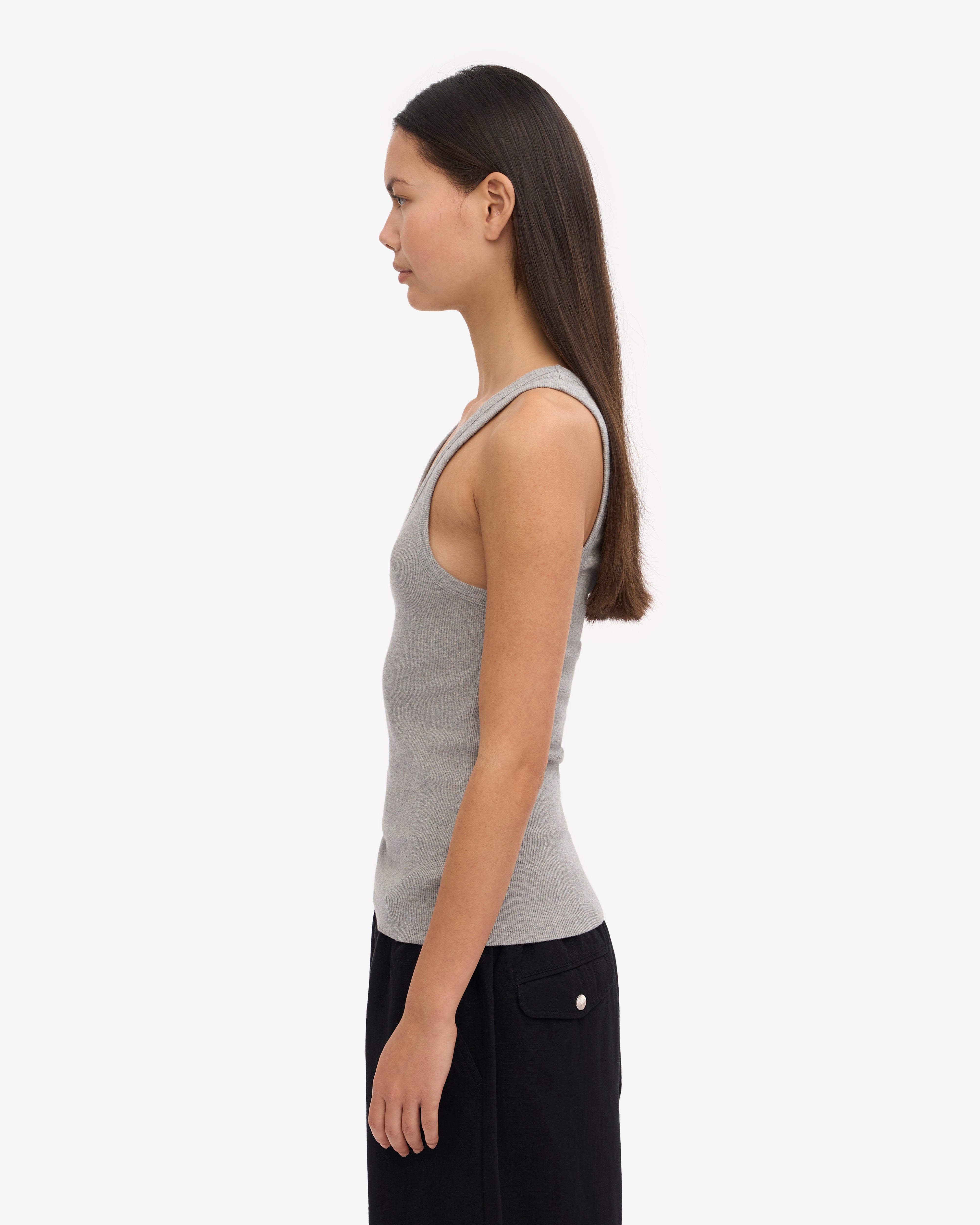 Organic Cotton Ribbed Tank Top for Women - Heather Grey - Perfect for Yoga, Gym & Casual Wear