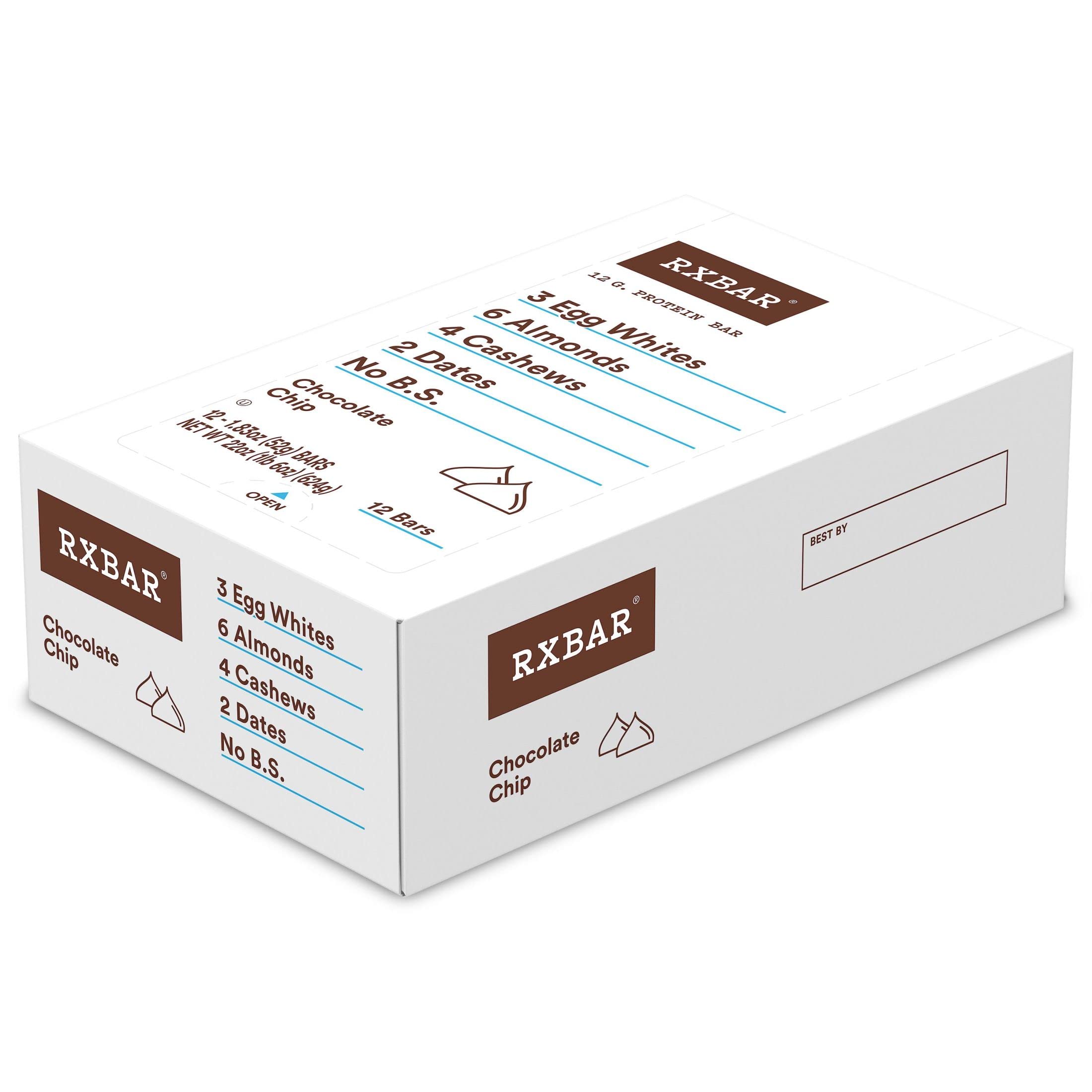 RXBAR Protein Bars - Chocolate Chip Flavor, 12 Pack (22oz) | High Protein Snack for Energy & Recovery | Perfect for Gym, Hiking & On-the-Go Nutrition