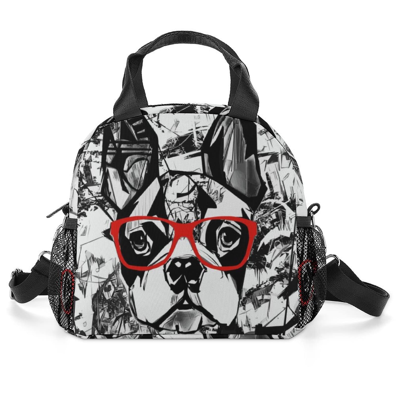 French Bulldog Insulated Lunch Box with Shoulder Strap - Retro Dog Pet Lunch Bag for School, Picnic, Hiking & Beach - Portable Cooler Bag for Students & Kids - Cute Pet-Themed Lunch Tote for Work, Camping & Outdoor Activities