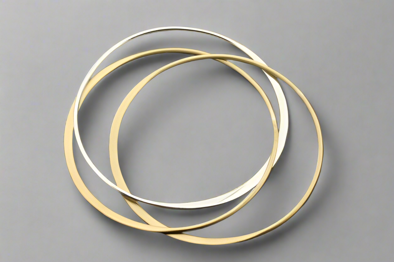 2-Pack Brass and Silver Interlinked Bangles - Elegant Stackable Bracelets for Women, Perfect for Everyday Wear and Special Occasions