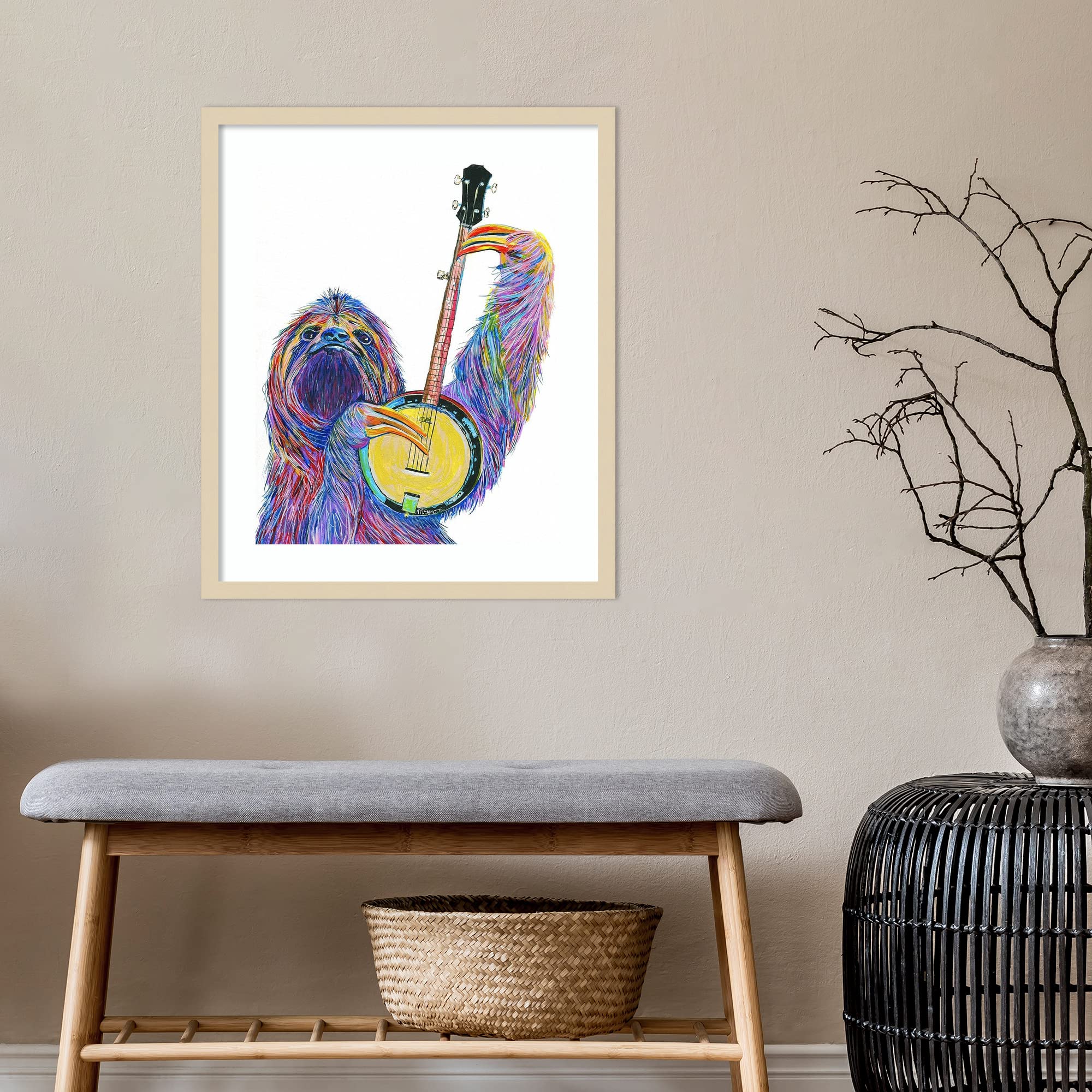 Amanti Art Framed Wall Art Print 25x21 - Slow Banjo by Melissa Symons | Whimsical Animal Wall Decor | Medium Poster Painting for Living Room, Bedroom, Office | Perfect for Home & Business Decor