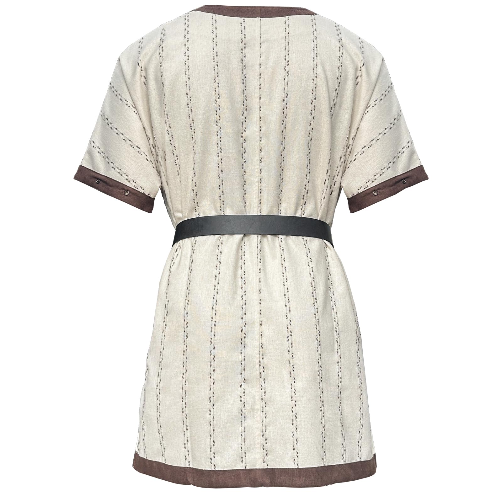 Medieval Stripe Loose Tunic Top with Vintage Belt & Bag - Renaissance Knight Lace-Up Shirt for Viking Pirate Costume | Historical Reenactment, LARP, Cosplay & Halloween Costume