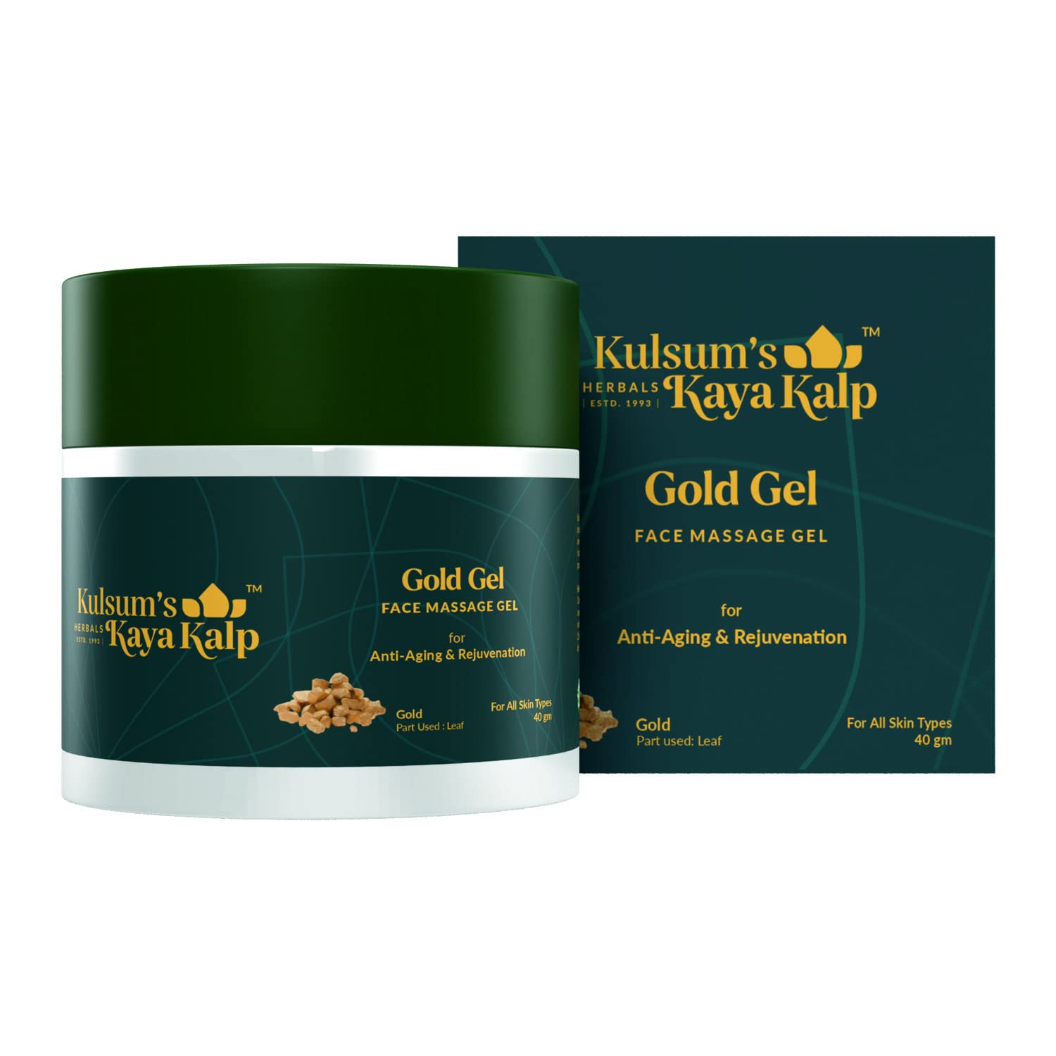 Kulsum's Kaya Kalp Herbals Gold Gel Face Massage Gel for All Skin Types - 40g | Brightening & Anti-Aging Facial Treatment | Perfect for Daily Skincare Routine & Spa Nights