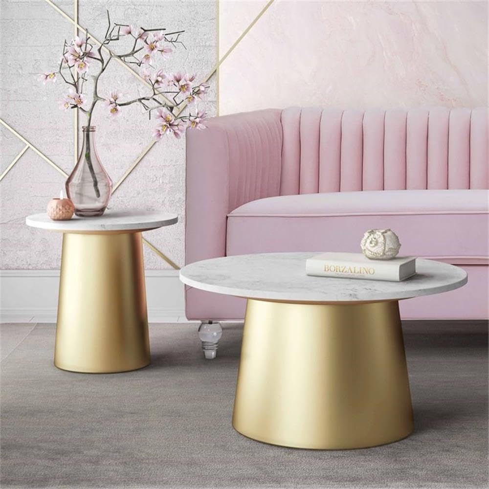 TOV Furniture Bleeker Modern Marble Coffee Table with Gold Base, 30.8 Inch Round Cocktail Table in White Marble - Perfect for Living Room, Lounge, and Office Decor