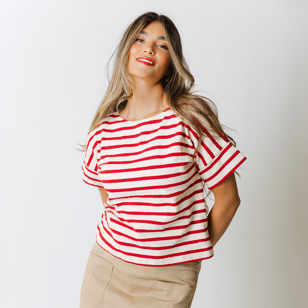 Boss Tee - Premium Men's Striped T-Shirt in Crimson Red | Casual Wear & Street Style Fashion