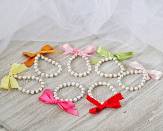 Elegant Pearl Bracelet with Satin Bow - Perfect for Weddings, Parties & Special Occasions