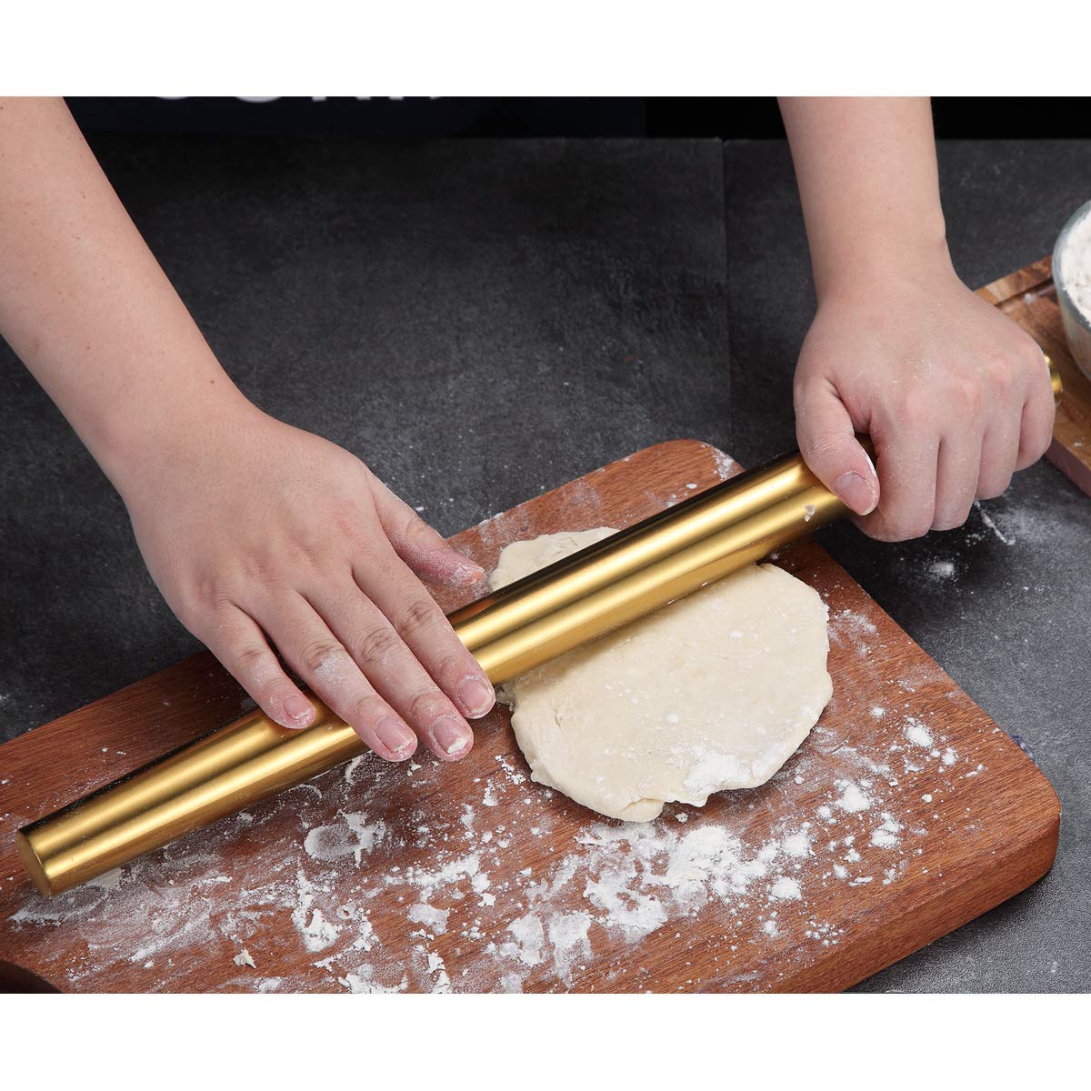 Berglander 16.7 Inch Gold Titanium Plated Stainless Steel Rolling Pin - Professional Baking Tool for Pizza, Dough, Pie & Cookies | Perfect Kitchen Gift for Bakers | Ideal for Home Baking, Pastry Making & Holiday Cooking