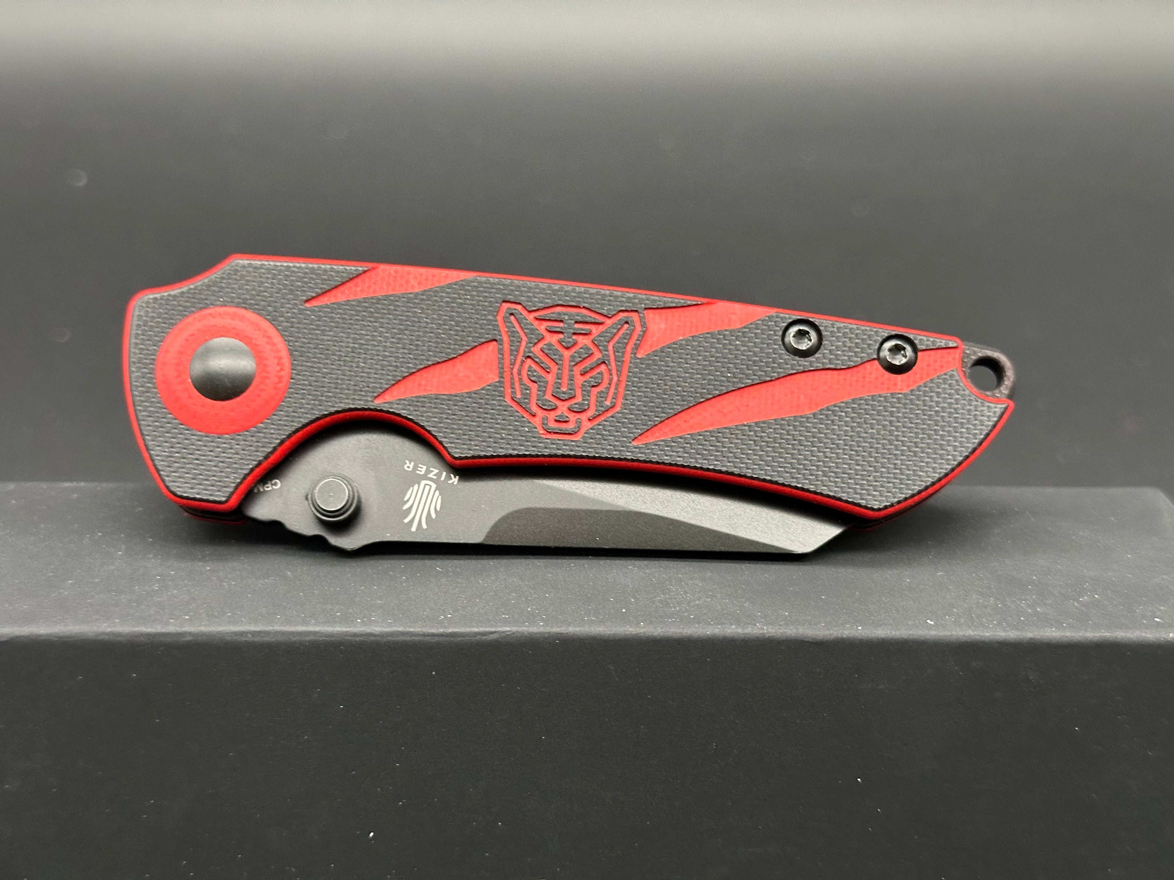 Kizer Friday Club Tiger Mini Critical Folding Knife - 3V Steel Blade, Black & Red G10 Handle - EDC Pocket Knife for Outdoor Camping, Hiking & Everyday Carry
