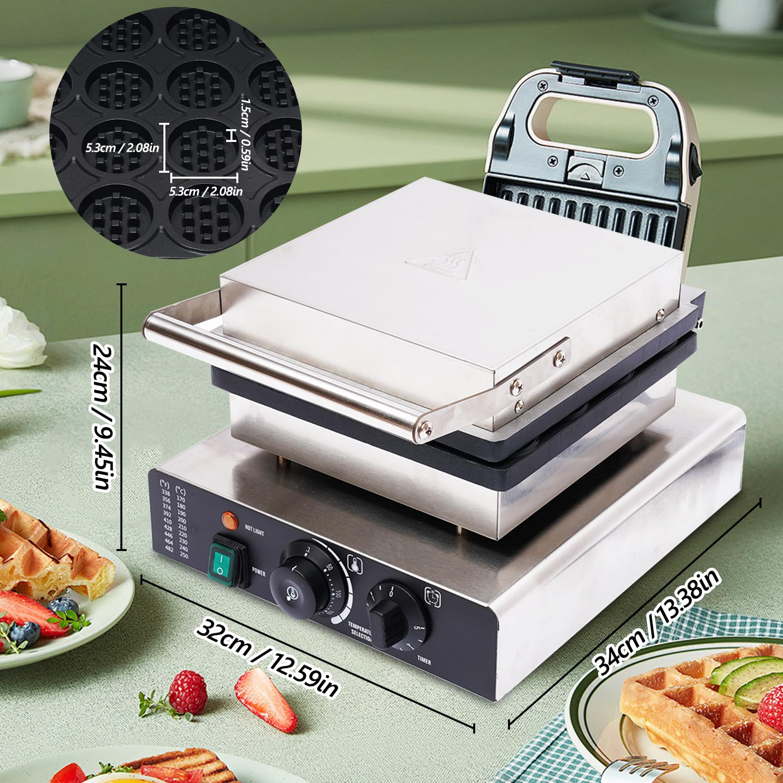 Commercial Belgian Waffle Maker - 1750W Nonstick Electric Waffle Iron with Time & Temperature Control, 16 Mini Round Waffles, 110V Stainless Steel for Restaurants, Cafes & Home Breakfast - Perfect for Waffle Bars, Brunch Parties & Quick Snacks