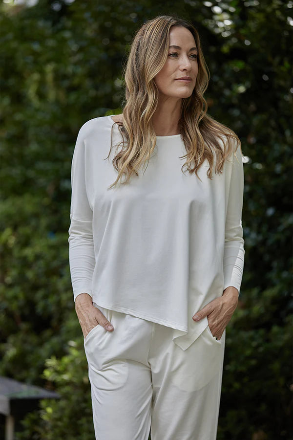 Terry Relaxed Boatneck Top - Soft White | Comfortable Casual Wear for Women | Perfect for Lounging, Travel & Everyday Outfits