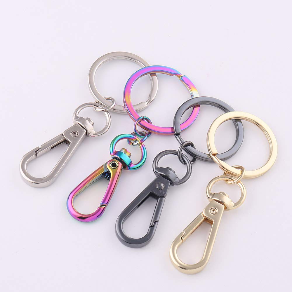 25mm Rainbow Lobster Swivel Claw Clasps with Ring - 6pcs Swivel Hook Keychains, Key Ring Clasp, Strap Hook for Keys, Purse & Handbag Hardware Snap - Perfect for DIY Jewelry, Keychains, Bags & Accessories (Rainbow Color)