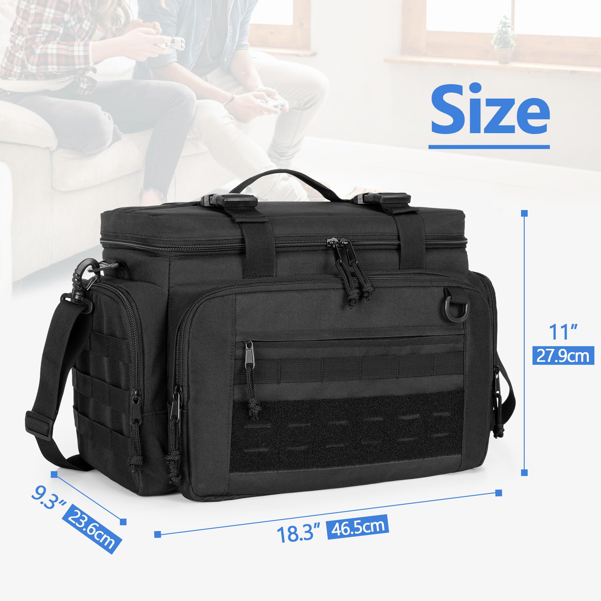 Tactical Carrying Case for PS5/PS5 Pro Console - Durable Travel Bag with Multiple Pockets Fits 15.6’’ Laptop, Controllers, Games & Accessories (Patent Design) - Perfect for Gaming Travel, Storage & Protection