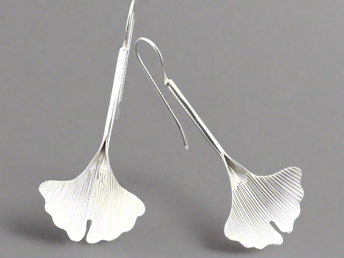 Elegant Long Ginkgo Drop Earrings in Sterling Silver - Perfect for Weddings, Parties & Everyday Wear