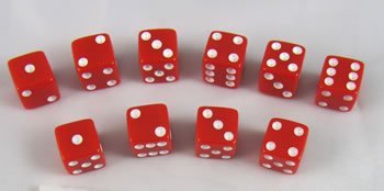 Koplow Games 8mm Opaque Red Dice with White Pips - Set of 10 Dice for Board Games, RPGs, and Casino Night