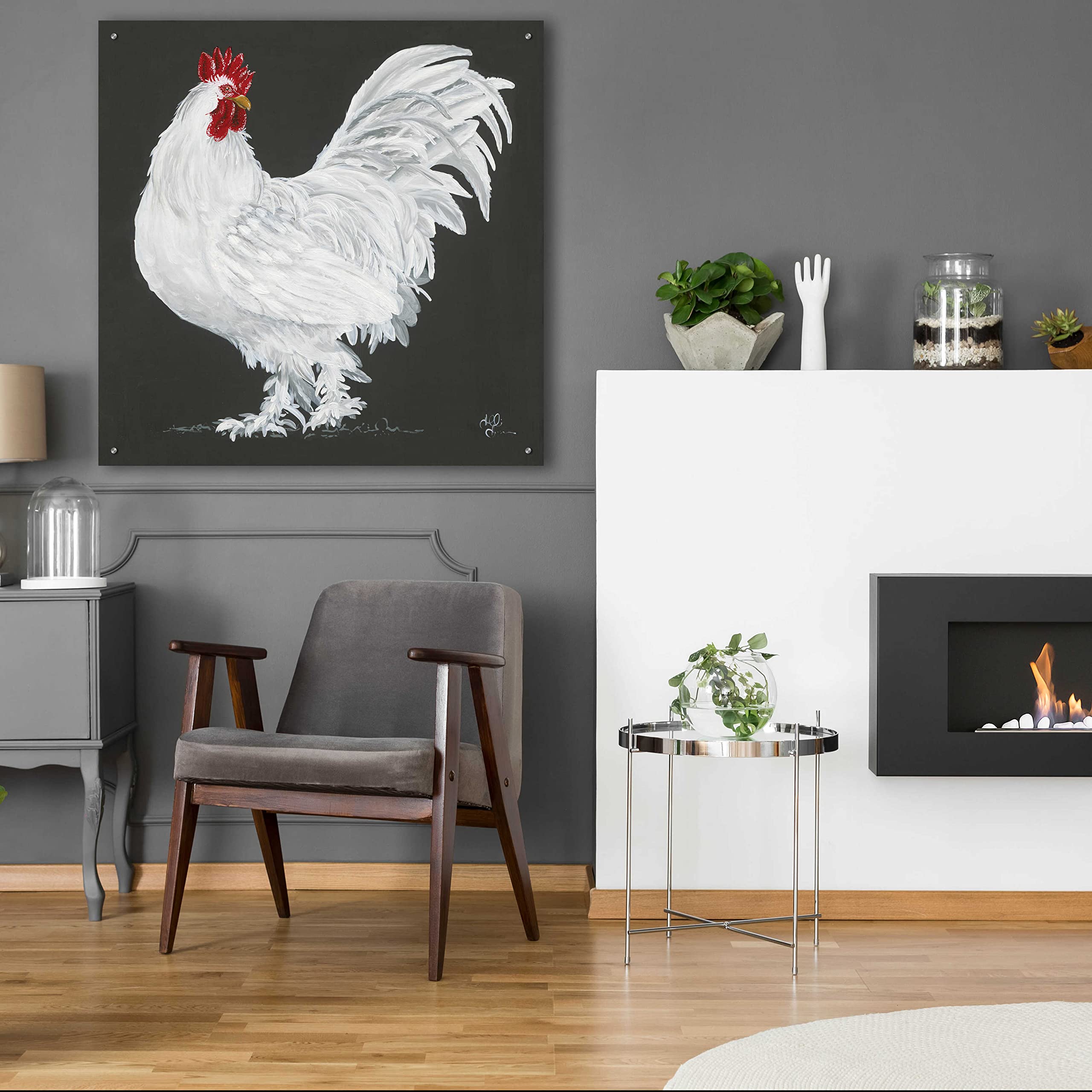 Epic 'Rooster' Acrylic Glass Wall Art by Hollihocks - 36x36 Inches Modern Home Decor - Perfect for Living Room, Bedroom or Office Wall Art