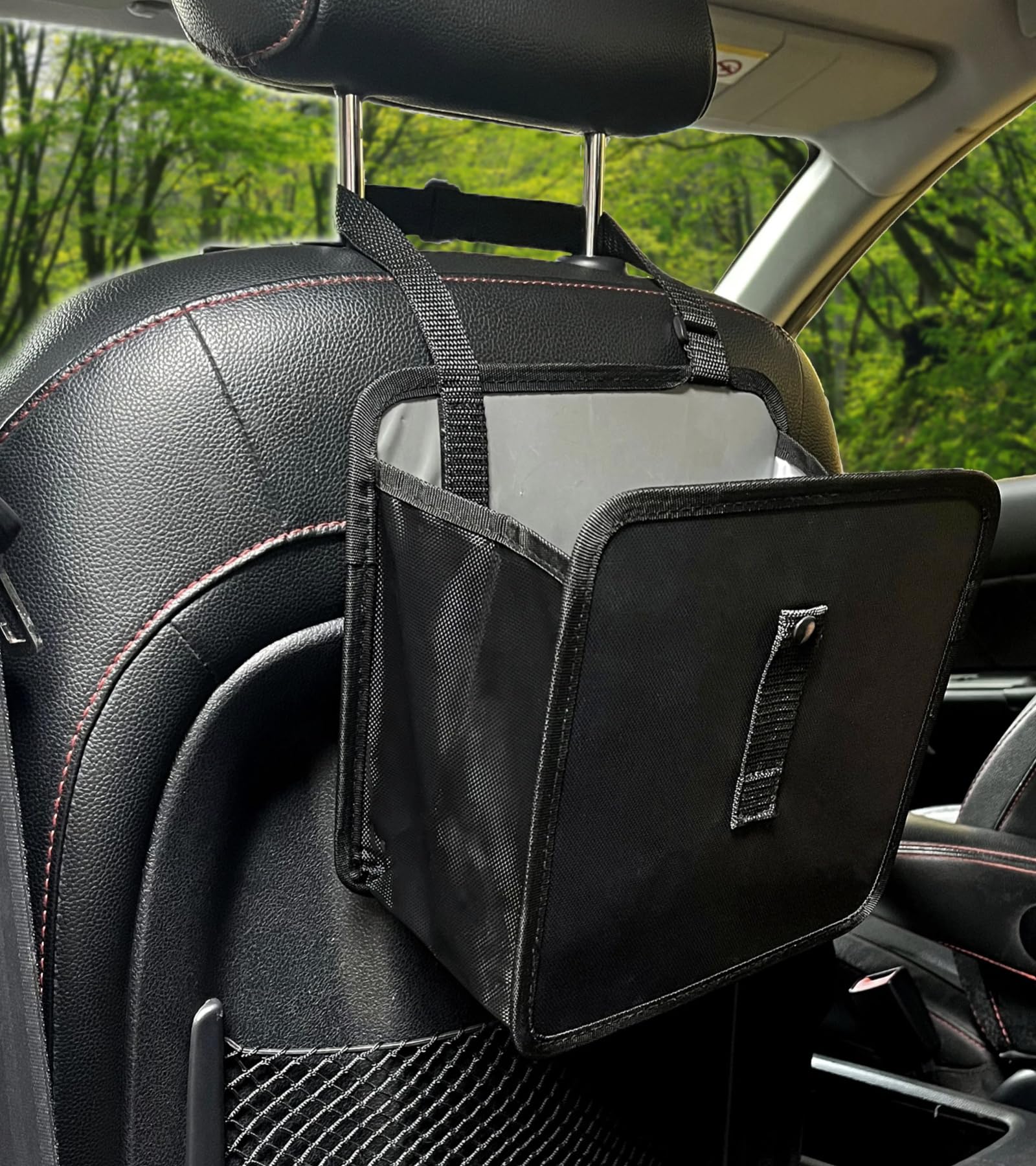 2 Pack Collapsible Car Trash Can - Foldable Hanging Waterproof Leakproof Trash Bag for Vehicles (3 Gallons) | Ideal for Road Trips, Commuting & Family Travel