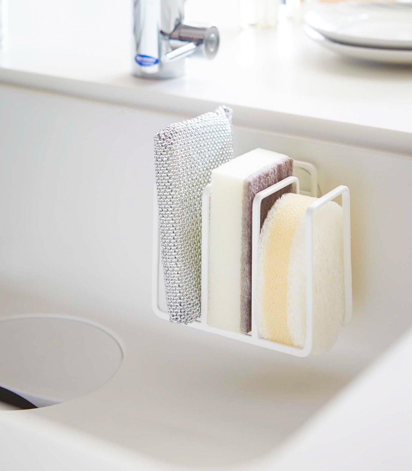 Stainless Steel Sponge Holder for Kitchen Sink - Durable & Rustproof Dish Scrubber Caddy with Drainage Holes - Perfect for Organizing Sponges, Brushes and Soap by Sink