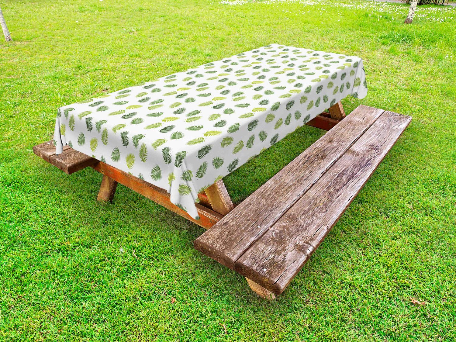 Ambesonne Jungle Leaves Outdoor Tablecloth - 58x120 Inch Washable Picnic Table Cover with Palm Leaf Silhouette Pattern in Lime & Olive Green | Perfect for Hawaiian Beach Parties, Tropical BBQs, and Island-Themed Decor