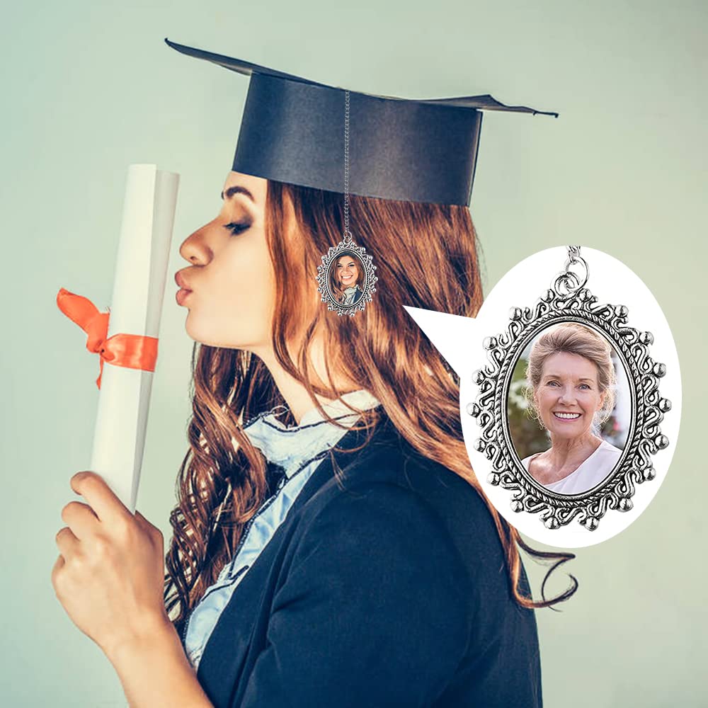 2025 Graduation Cap Photo Charm - 4Pcs Silver Custom Tassel Pendant for College Graduation Ceremony | DIY Keepsake Gift for Graduates | Perfect for Cap Decor, Memory Jewelry & Graduation Party Favors
