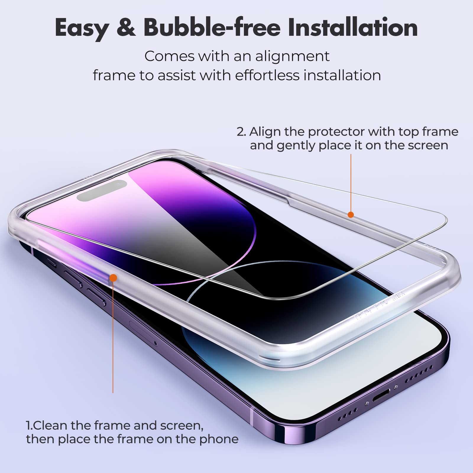 UNBREAKcable 3-Pack Tempered Glass Screen Protector for iPhone 14 Pro Max (6.7 Inch) - 9H Hardness, Shatterproof, HD Clear, Easy Installation Frame, Case Friendly - Perfect for Everyday Use, Travel, and Work Protection