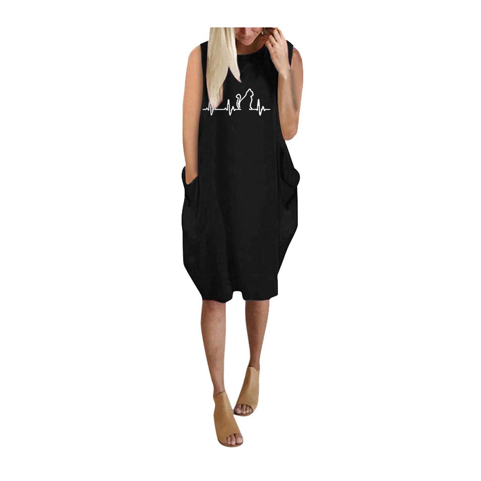 BIBOKAOKE Women's Floral Print Sleeveless Pocket Casual Loose Dress - Beach Cover Up, Summer Day Dress, Evening Party Outfit for Women