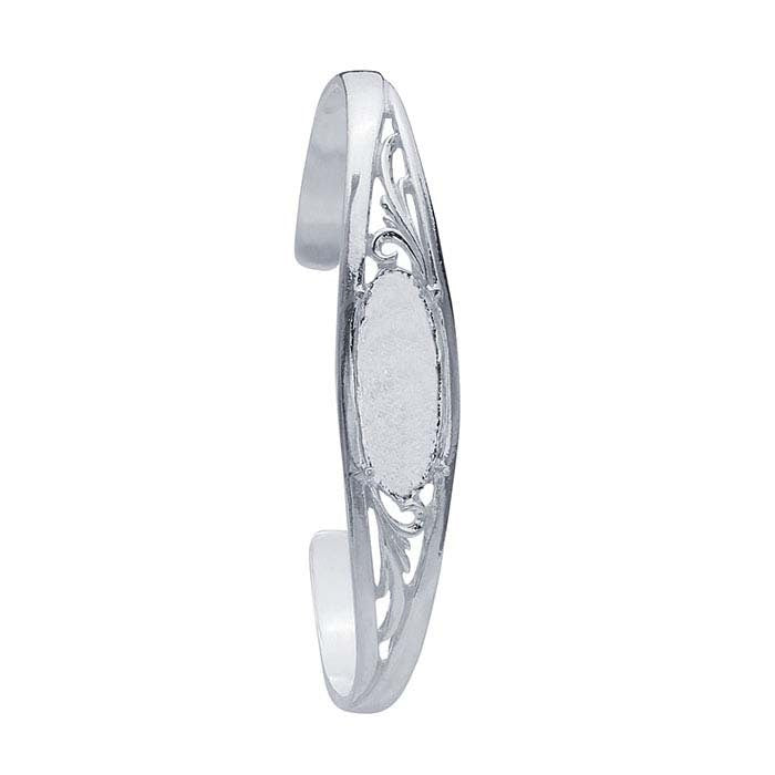 Sterling Silver 22x8mm Oval Filigree Cuff Bracelet Mounting for Cabochon - DIY Jewelry Making, Custom Handmade Blank Setting - Perfect for Boho, Vintage & Wedding Jewelry Designs