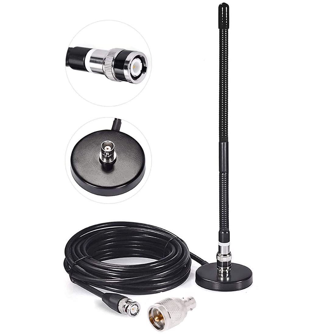 27MHz CB Radio Antenna with Magnetic Base - 16ft Soft Whip Antenna Compatible with Cobra, Midland, Uniden, Maxon & President CB Radios - Perfect for Car Mobile Radio & Handheld Scanner Use