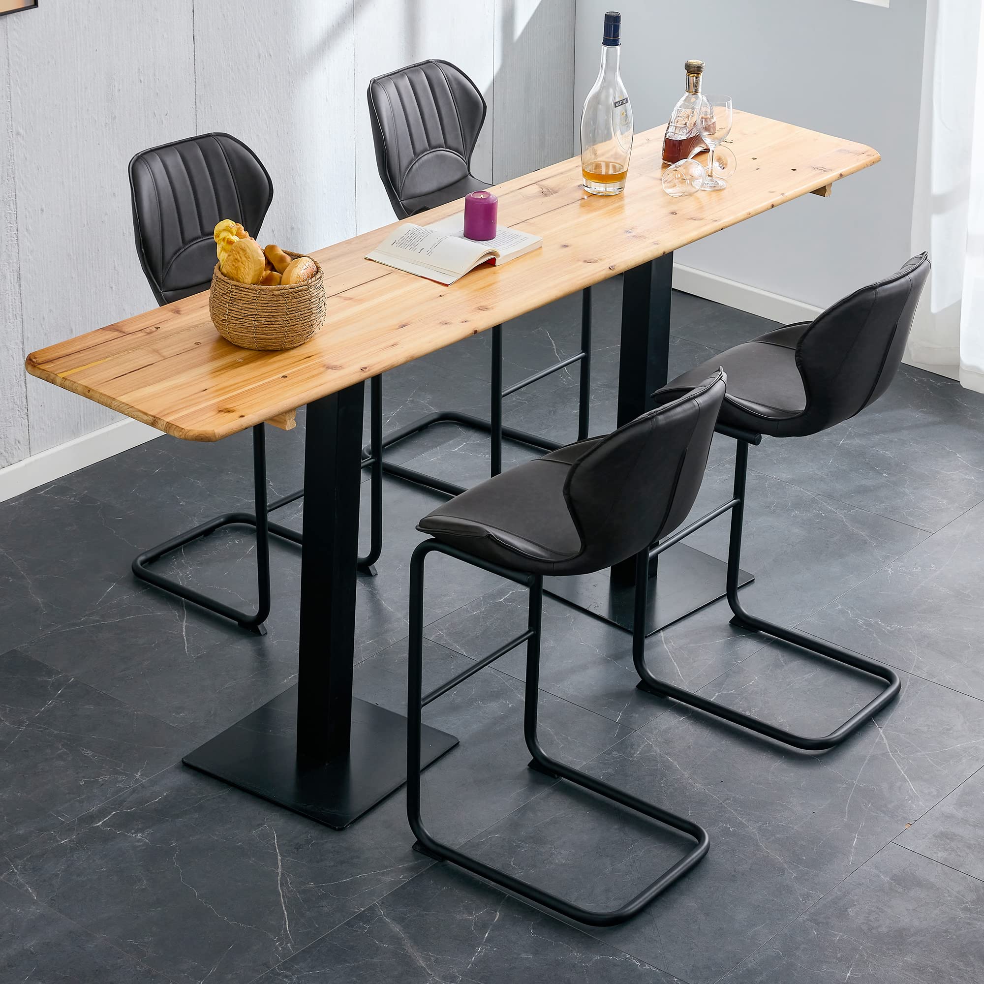 Modern Leather Bar Stools Set of 4 with Backrest & Footrest - Kitchen Counter Stools for Home, Bar, Restaurant - Comfortable Seating for Office, Study, Balcony & Courtyard (Dark Brown) - Perfect for Entertaining, Dining & Relaxing