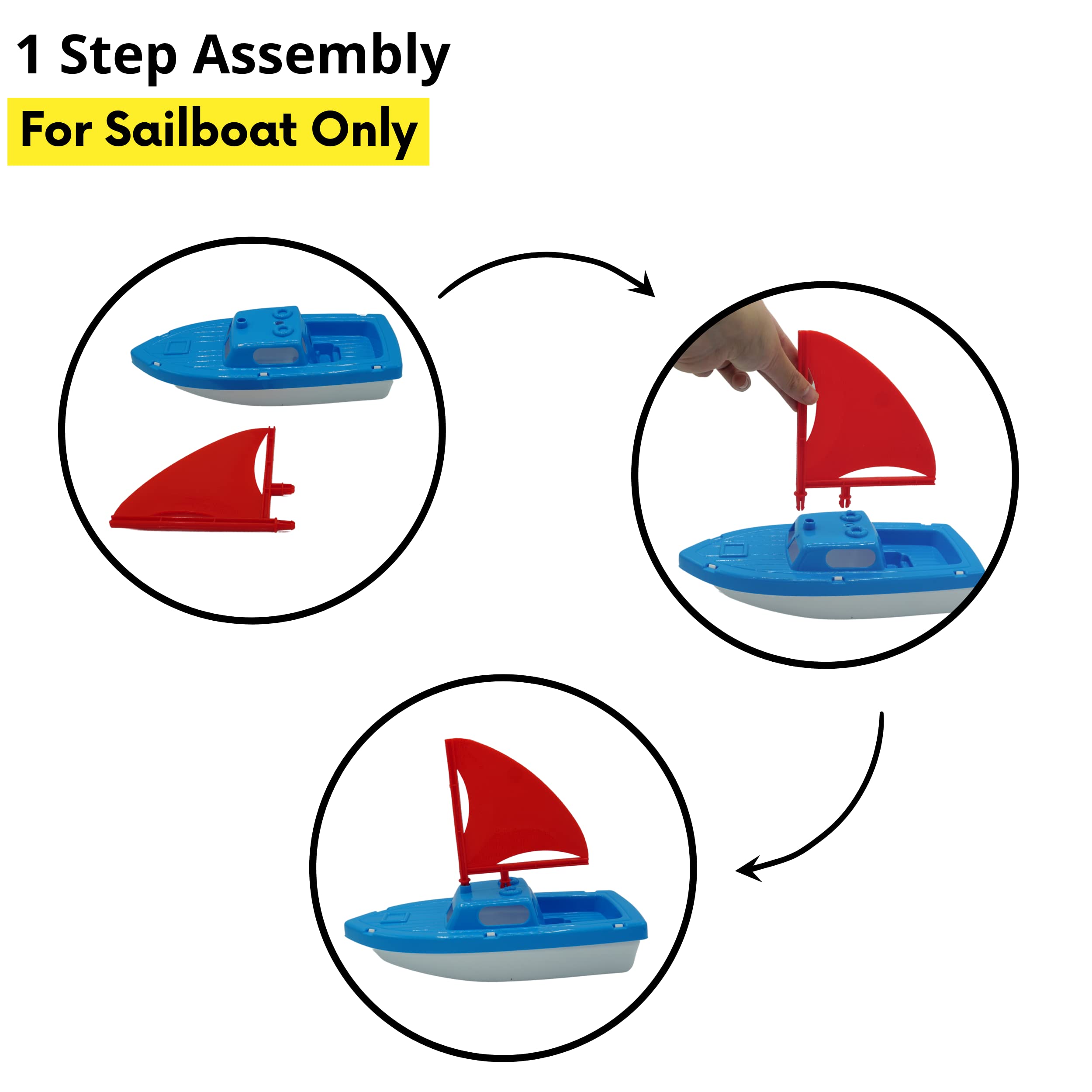 4E's Novelty Toy Boat Bath Toys for Kids & Toddlers - Pack of 3 Floating Boats (10 Inch) - Bathtub Toys, Pool Toys for Kids, Beach Water Play Toys - Perfect for Indoor & Outdoor Water Fun