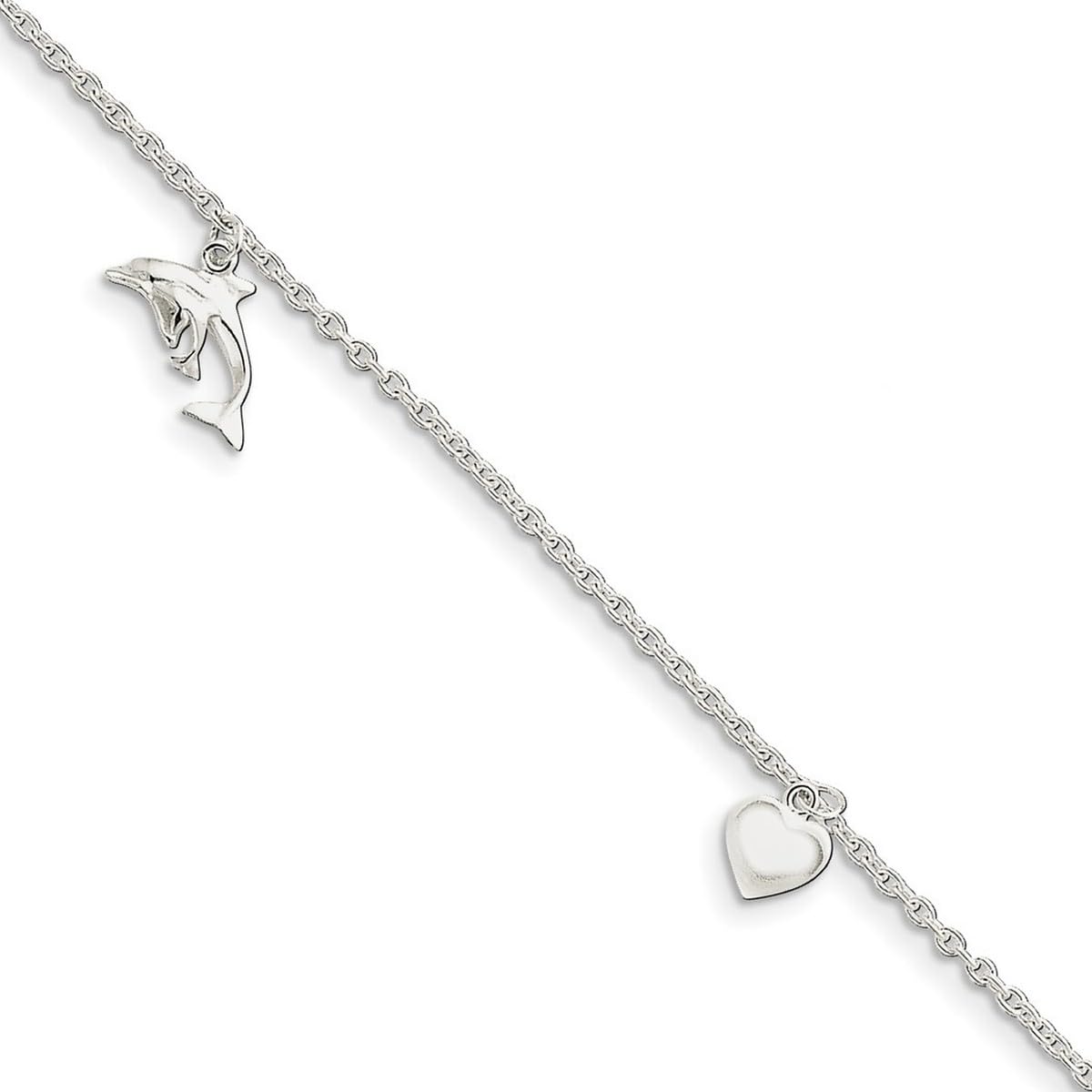 925 Sterling Silver Heart Star Dolphin Anklet for Women - Elegant Lobster Clasp Ankle Bracelet | Perfect for Beach Vacations, Summer Outfits & Gift Giving