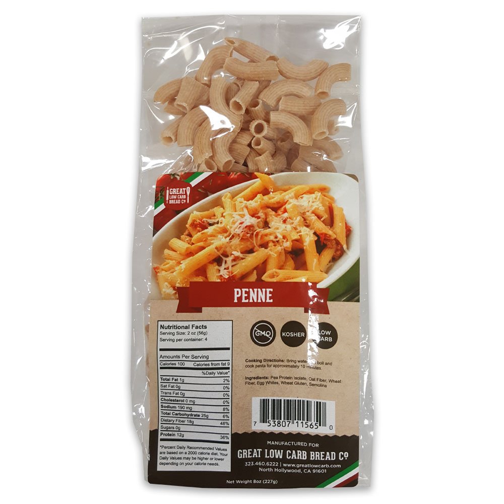 Low Carb Penne Pasta by Great Low Carb Bread Company - 8 oz Bag | Keto-Friendly, Gluten-Free Pasta for Healthy Meals & Italian Dishes