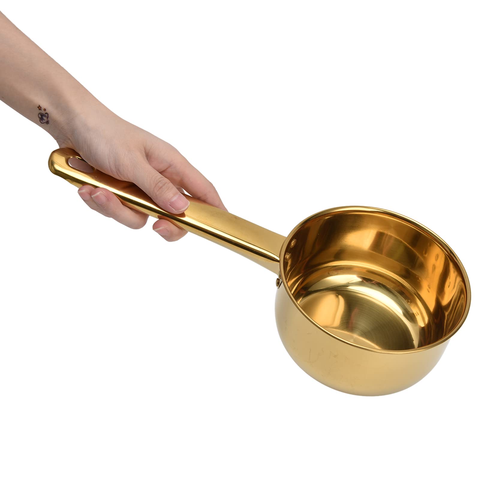 Stainless Steel Long Handle Water Ladle - Gold Kitchen Scoop for Cooking, Bathing & Washing - Perfect for Soup, Tea, Pet Water Bowls & Garden Use