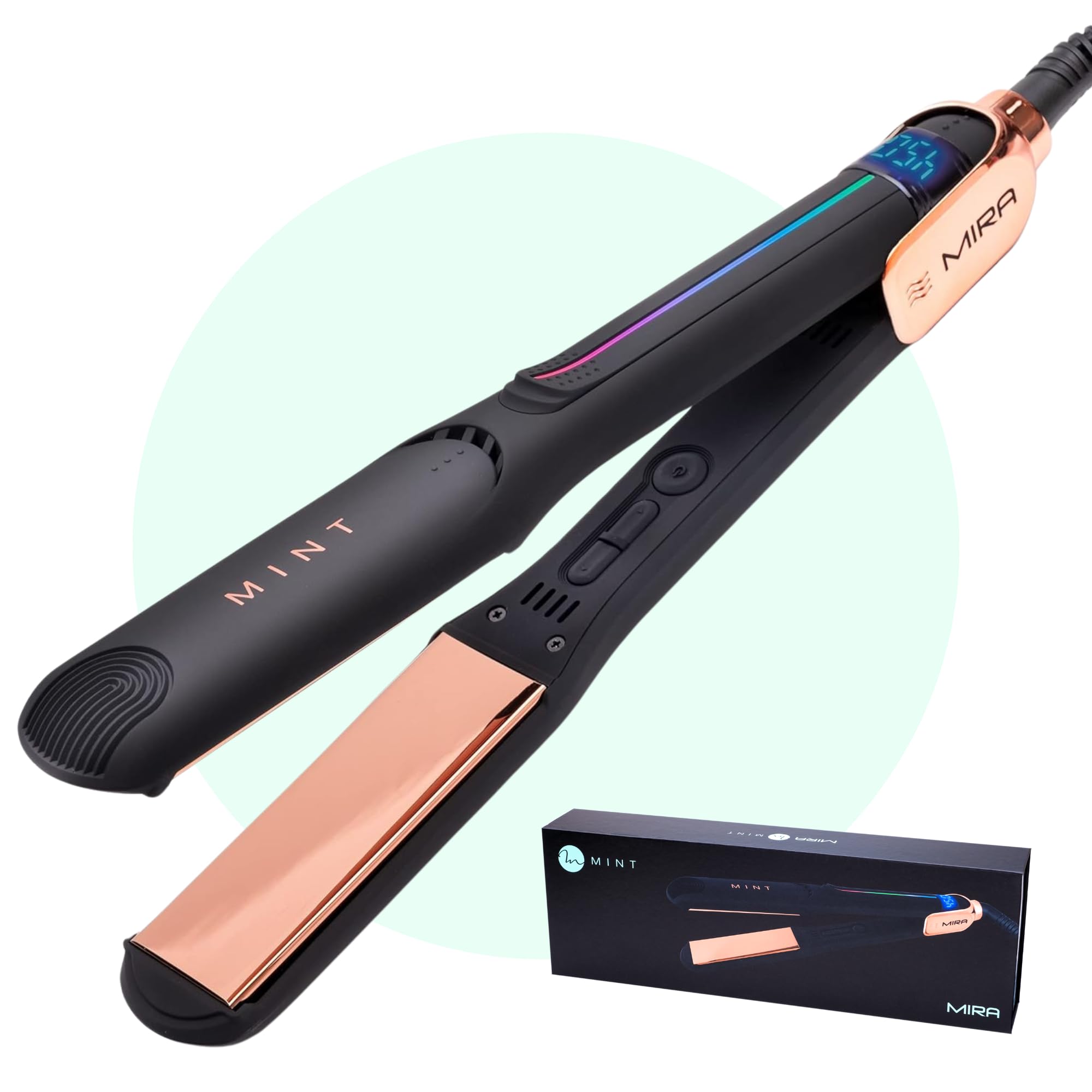 MIRA Professional Titanium Flat Iron Hair Straightener - 1.25 Inch Wide for Thick & Fine Hair | Fast Heating Single-Pass Straightener & Curling Iron 2-in-1 | Salon Quality Hair Styler for Smooth, Shiny Hair | Perfect for Home Use, Travel & Professional Styling