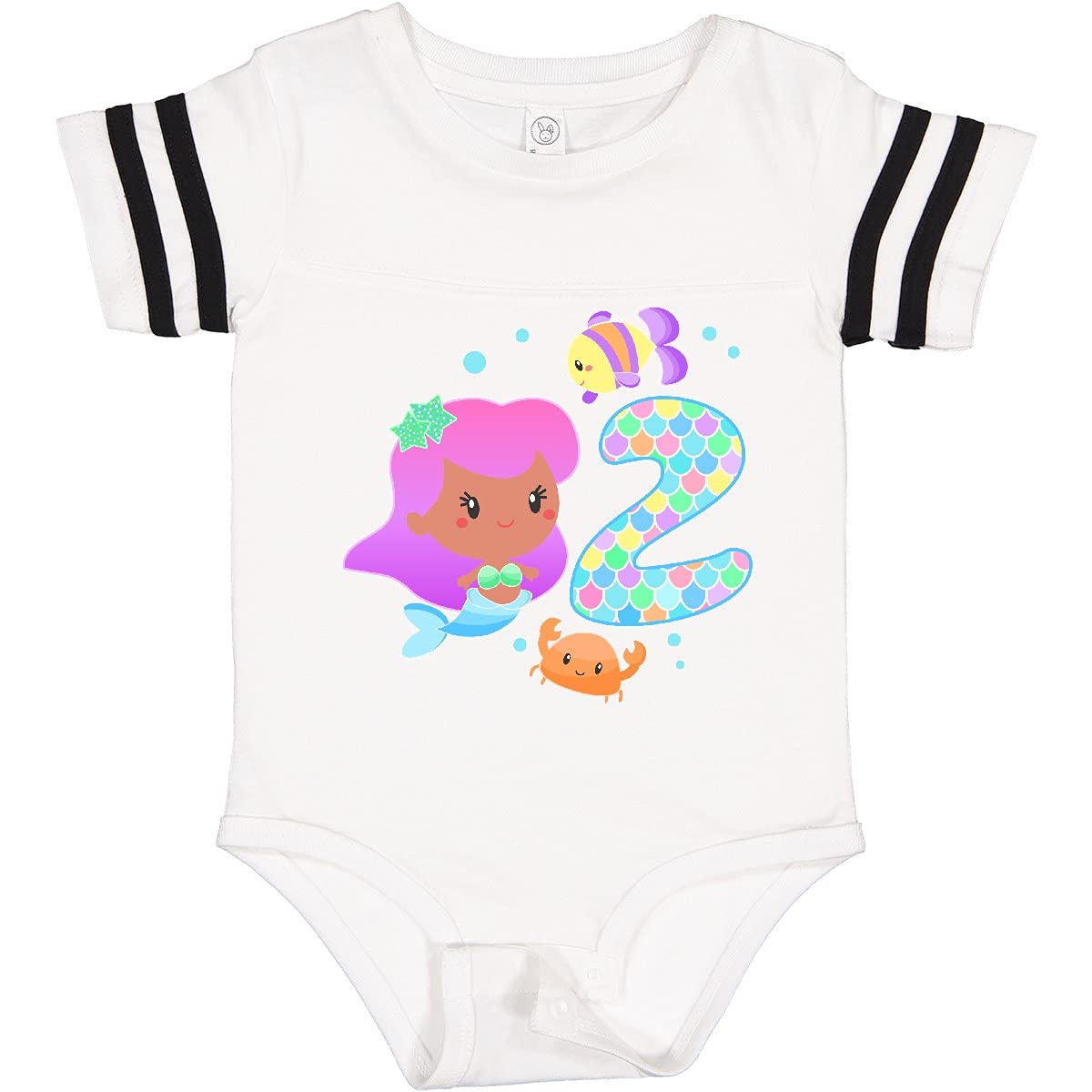Inktastic Second Birthday Mermaid with Fish and Crab Baby Bodysuit - Cute Mermaid Outfit for Toddler Girls 2nd Birthday Party, Beach Vacation & Photo Shoots