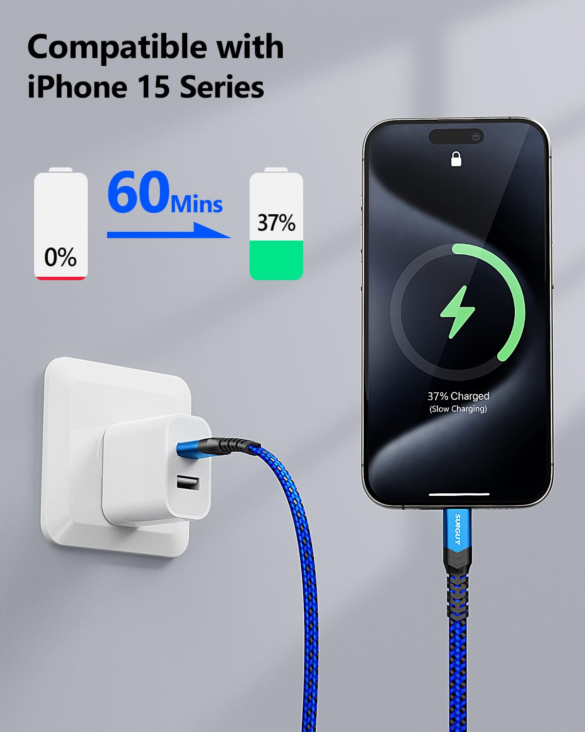3-Pack SUNGUY 1.5FT USB-C to USB-A 2.0 Fast Charging Cable | 3A High-Speed Data Sync & Charging Cord | Braided Durable Design | Compatible with Samsung Galaxy S23/S22/S20/S10, Google Pixel, LG, Moto G7/G8 | Perfect for Home, Office & Travel Charging Needs