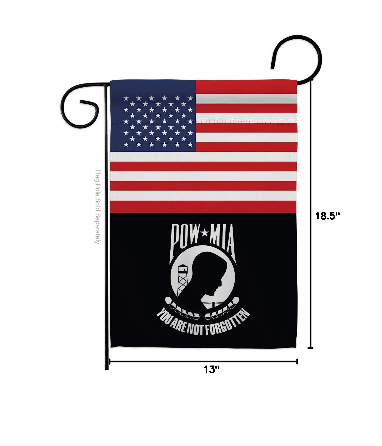 Americana Home & Garden G142732-BO 13x18.5 Inch Double-Sided US POW & MIA Garden Flag - Patriotic Military Tribute Banner for Yard, House & Outdoor Decor - Perfect for Memorial Day, Veterans Day & Military Appreciation Events