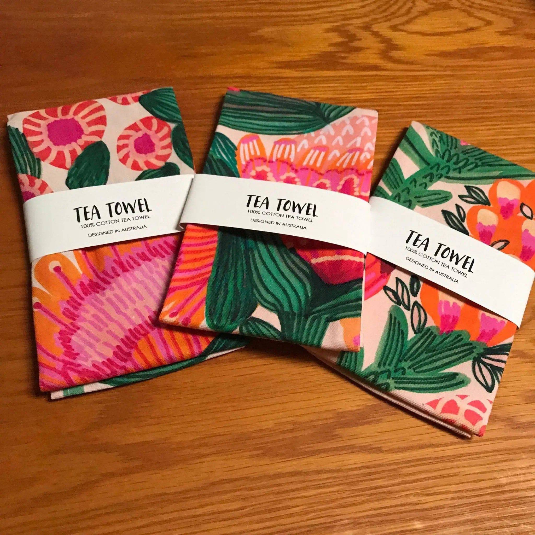 Premium Desert Flowers Tea Towel Set - 100% Cotton Absorbent Kitchen Towels for Drying Dishes & Decor - Boho Chic Home Decor for Kitchen, Dining Room & Housewarming Gifts