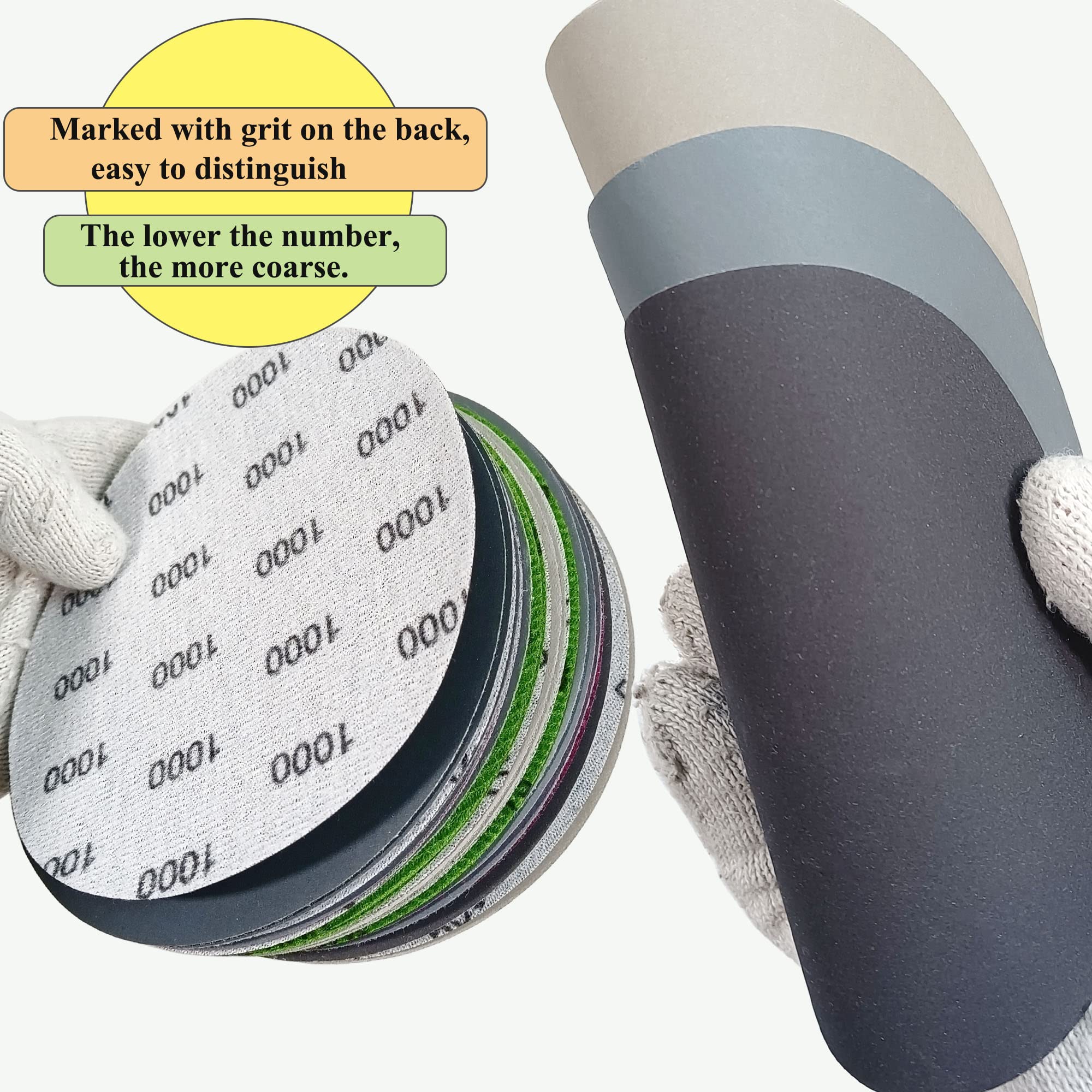 24PCS 5 Inch #1000-#5000 Grit Hook and Loop Wet Dry Sanding Discs - 1000/1200/1500/2000/2500/3000/4000/5000 Grit Sandpaper for Random Orbital Sander & Grinder - Perfect for Woodworking, Metal Polishing & Auto Body Sanding