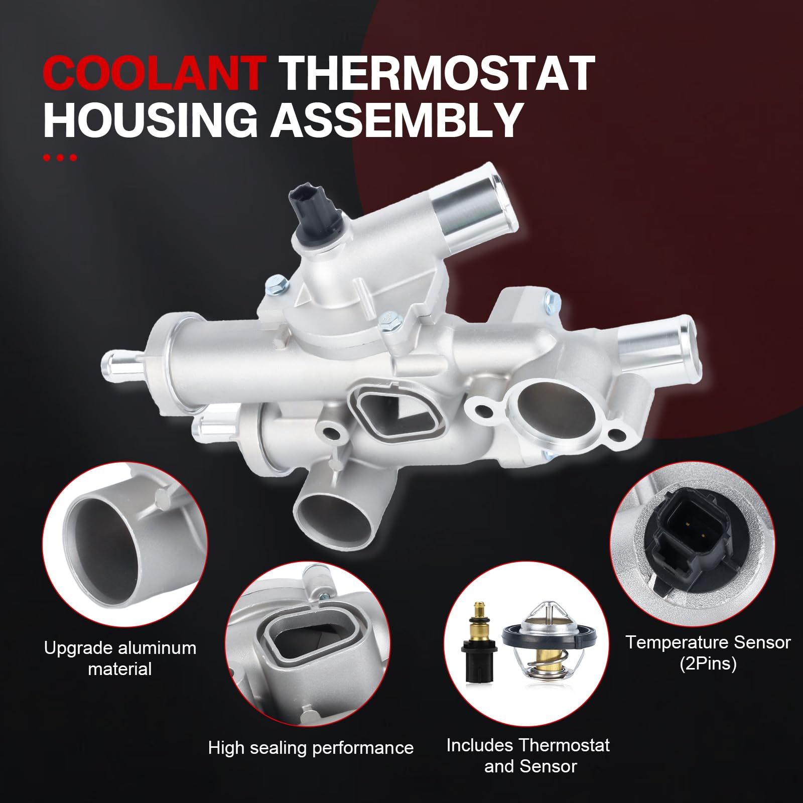 Upgraded Aluminum Engine Coolant Thermostat Housing Assembly for Chrysler 200 Sebring Dodge Avenger Caliber Journey Jeep Compass Patriot - Replaces 6508355AA 4884571AB 902-319 - Perfect for Engine Cooling System Repair & Maintenance