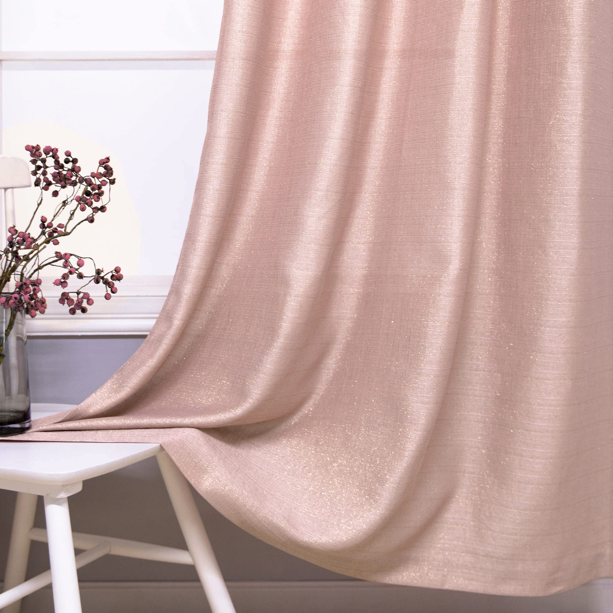 Rose Gold Sparkle Glitter Curtains for Girls Bedroom - 63 Inch Length, 2 Panels, Grommet Top, Thick Sheer Semi-Privacy - Blush Pink Shimmer Drapes for Nursery, Teen Room & Baby Decor (52x63 Inches) - Perfect for Bedroom, Living Room & Window Treatments