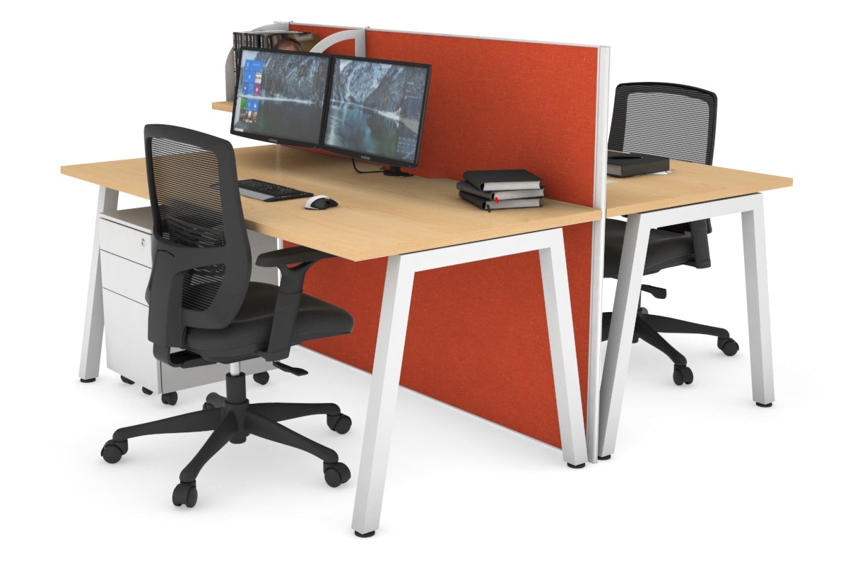 Horizon Quadro 2-Person Office Workstation Bench with A-Legs - 1400mm x 800mm Dimensions, Cable Management Scallop - Perfect for Collaborative Workspaces & Shared Office Desks