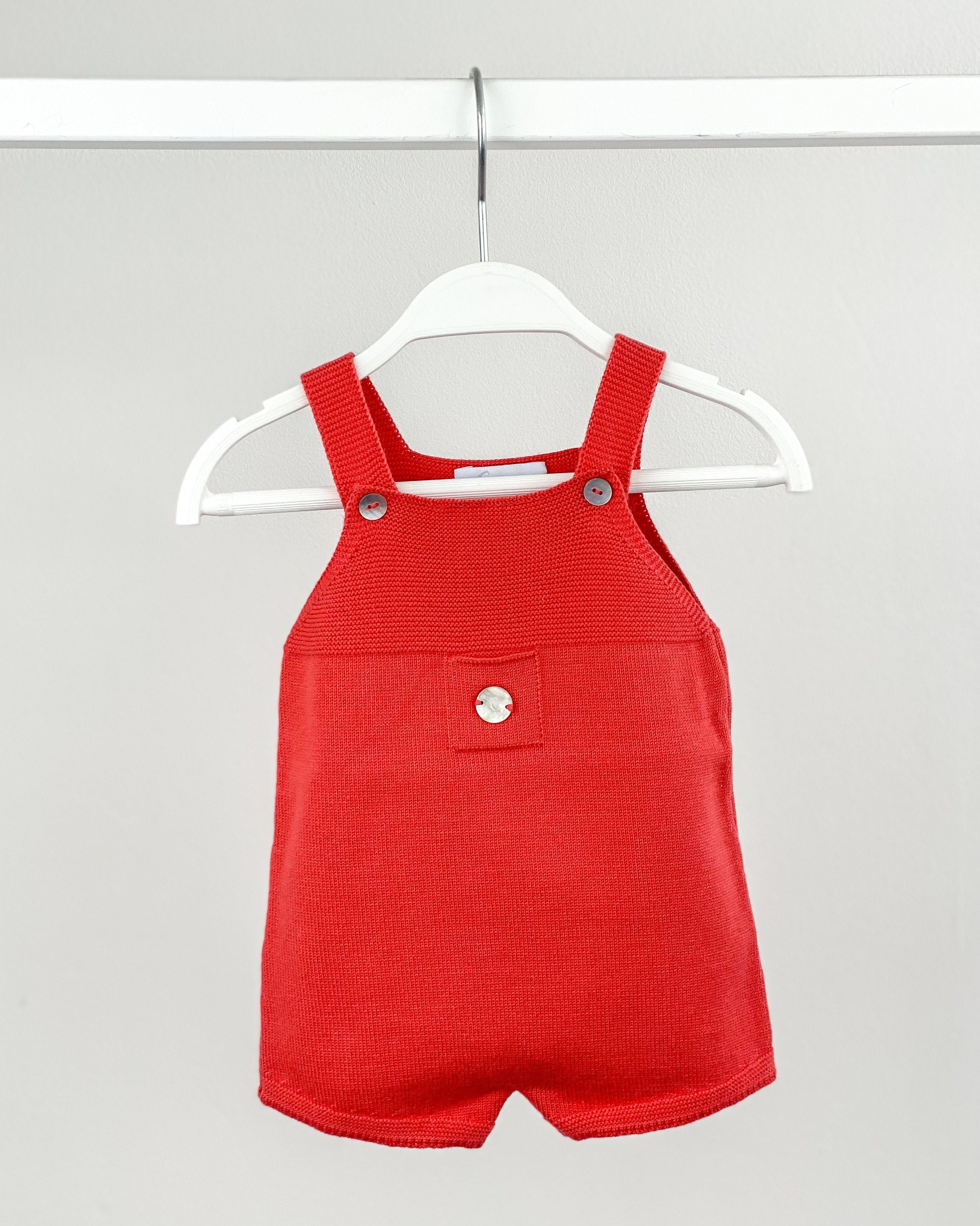 Classic Short Knitted Dungarees for Women - Candy Apple Red | Comfortable Stretch Denim Overalls | Perfect for Casual Outings, Weekend Brunch & Fall Layering