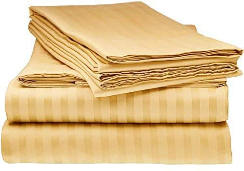 800-Thread Count 4-Piece Gold Stripe Bed Sheet Set - Full XL Long Staple Cotton Sheets | Soft Sateen Weave Deep Pocket Fits Mattress Up to 12