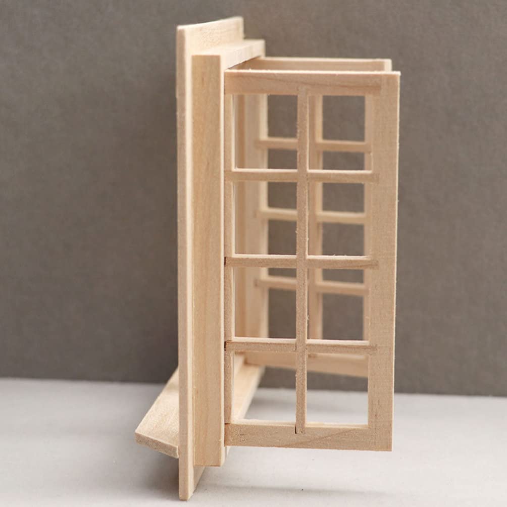 1:12 Scale Miniature Wooden Window Frame for Dollhouse - Handcrafted Mini Furniture with Wooden Doors - Perfect for Dollhouse Decor, DIY Crafts, and Model Scenes
